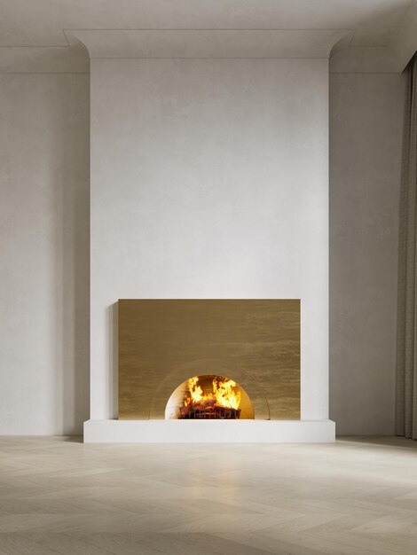 Photo modern classic white interior with gold fireplace d render illustration mockup