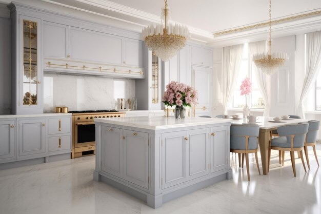 Premium AI Image | Modern classic white kitchen in a luxury apartment ...