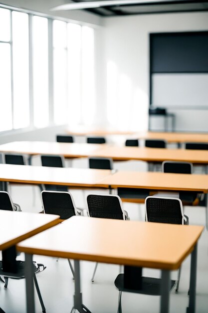 Modern classroom empty chairs waiting for students generated by AI