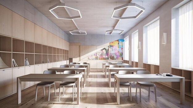 Modern classroom interior in light tones