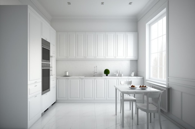 Modern clean white interior kitchen room Generative AI