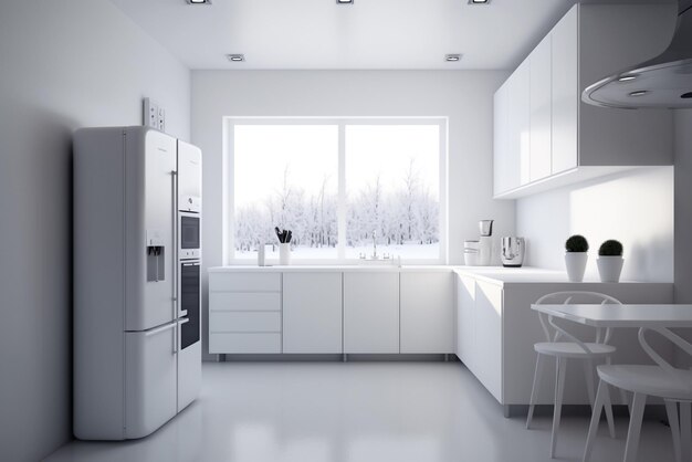 Modern clean white interior kitchen room Generative AI