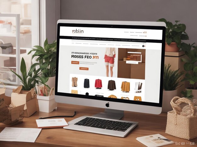 modern clean workspace mockup with fashion celebrity website on screen 3D illustration all screen