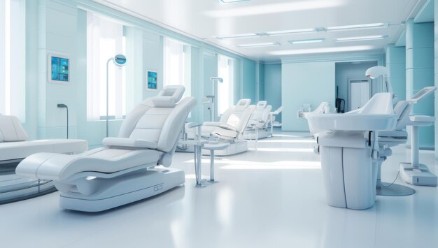 Foto equipaggiamento clinico moderno in una stanza d'ospedale professionale pulita