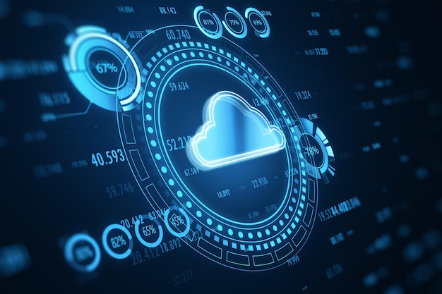Modern cloud computing-hologram met index op blauwe achtergrond Connectiviteitstechnologie concept 3D Rendering