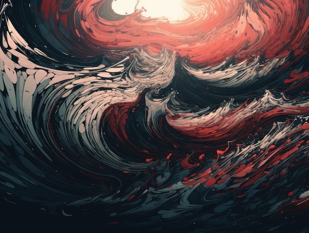 モダンなカラフルな黒と赤の波の縞模様の背景