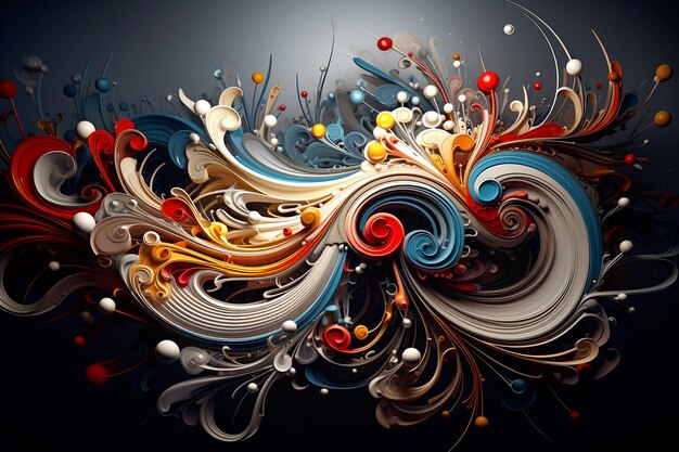 Modern colorful flow poster Wave Liquid shape color background Abstract art background Red black yellow white background Cut paper style AI generated