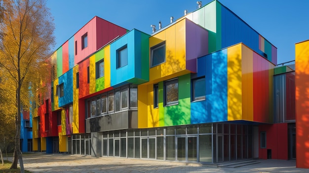 Modern colorful school building positive Al generated