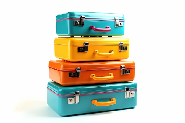 Современные красочные чемоданы, изолированные на белом фоне