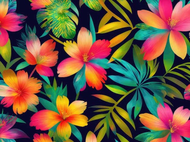 Modern colourful tropical floral pattern