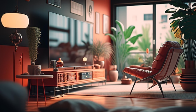 Modern comfortable interior digital art illustration Generative AI