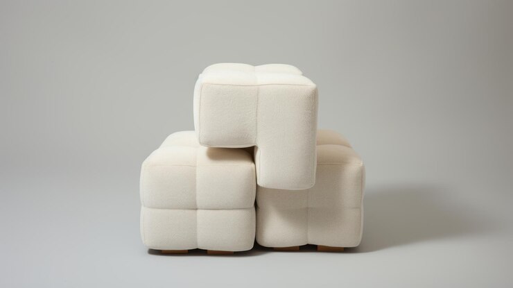 Photo modern comfy fixed organic modular stool in light beige fabric