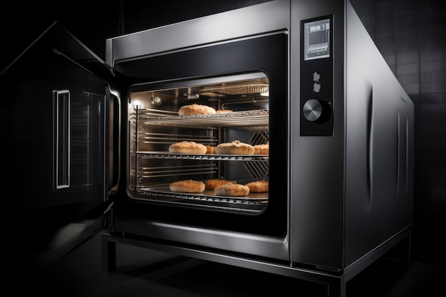 Modern commercial oven with sleek design and touchscreen controls created with generative ai