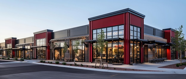 Photo modern commercial strip mall exterior at sunset