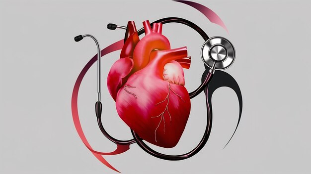 Modern composition with realistic heart and stethoscope