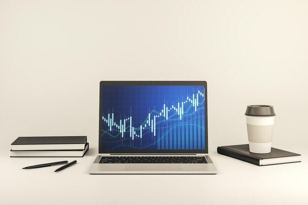 Modern computer display with abstract financial graph financial and trading concept 3D Rendering