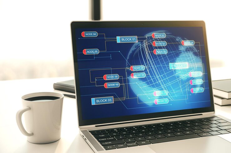 Photo modern computer display with abstract programming language hologram and world map artificial intelligence and neural networks concept 3d rendering