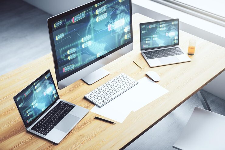 Photo modern computer display with abstract programming language hologram and world map artificial intelligence and neural networks concept 3d rendering