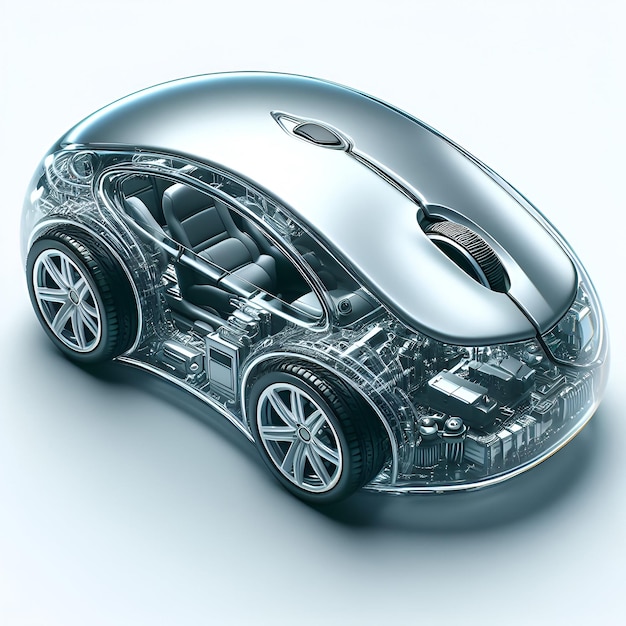 Modern computer mouse created by a car shape generated by AI