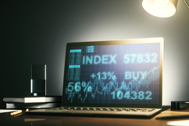 抽象的な金融図銀行と会計の概念 3 d レンダリングと現代のコンピューター画面