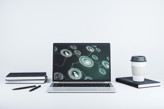 modern computer screen with social network media concept 3d rendering