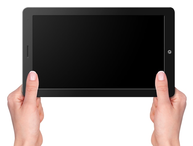 Modern computer tablet with hands