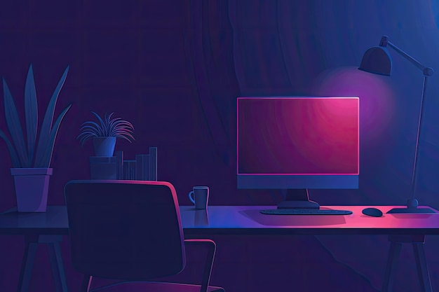 Photo modern computer workspace with laptop and chair for productivity