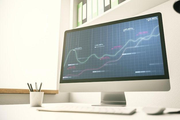 Modern computerscherm met creatieve statistieken hologramstatistieken en analytics concept 3D Rendering