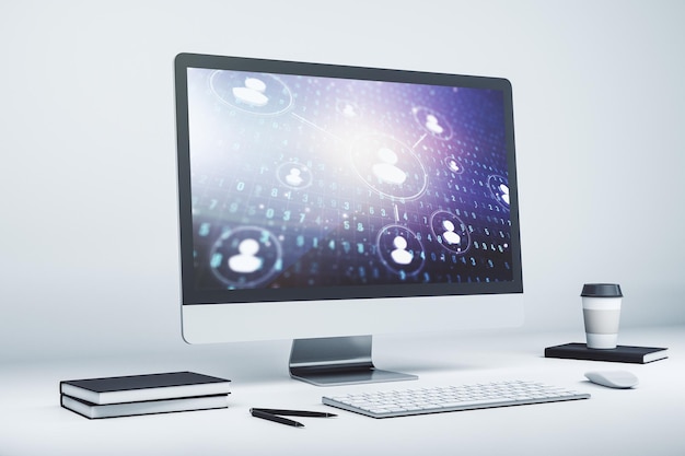 Modern computerscherm met sociaal netwerkmedia concept 3D Rendering