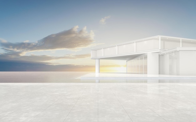 The modern concept architecture on the water 3d rendering