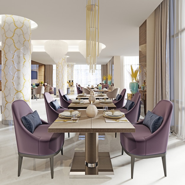 Modern concept design of restaurant lounge. 3D Rendering