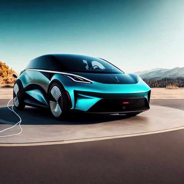 Foto concetto moderno di auto elettronica ev nel futuro arte generativa di ai