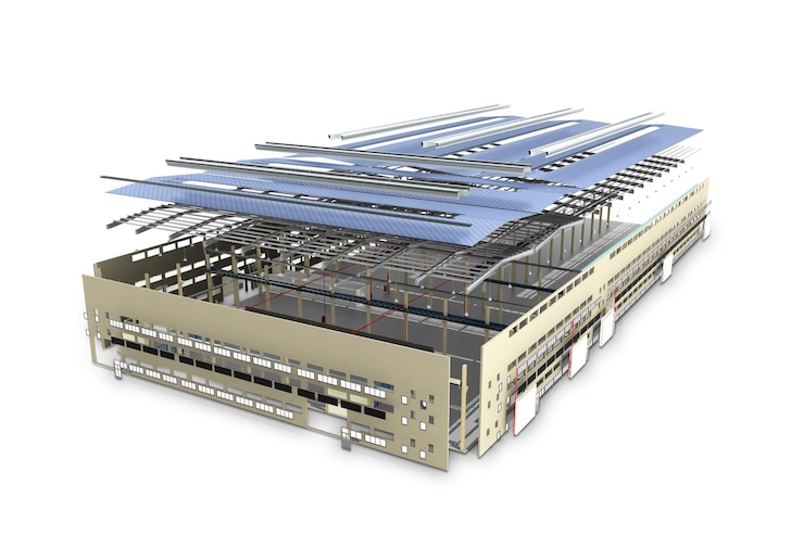 Photo modern concept of large projects the hangar is disassembled into components in the air 3d render on white