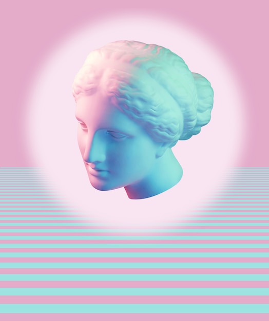 Фото Красочный плакат современного концептуального искусства с древней статуей бюста венеры. коллаж современного искусства.