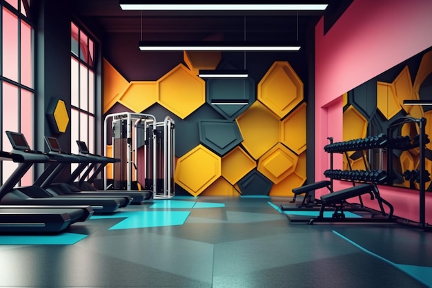 Modern conceptual Luxury Contemporary stylish Gym with bold colors and geometric patterns AI genera