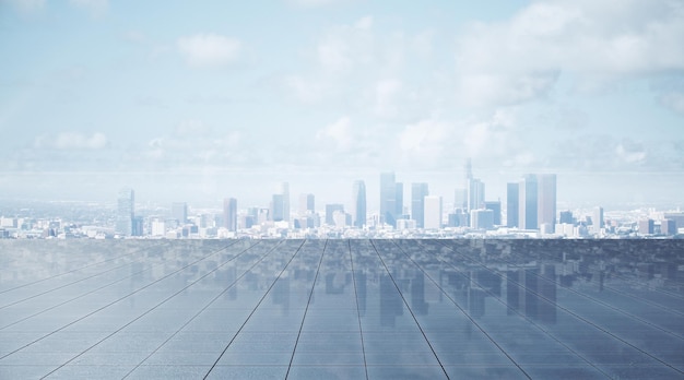 Modern concrete rooftop with panoramic city view