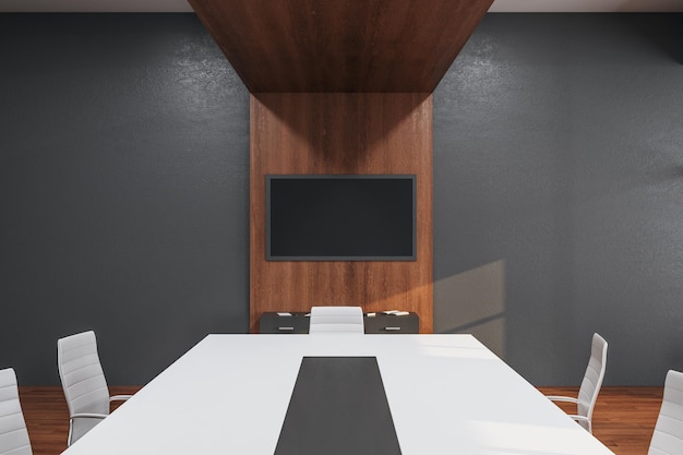 Photo modern conference room interior with blank tv screen on wall