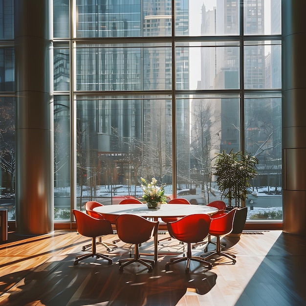 사진 겨울 에 도시 를 볼 수 있는 현대적 인 회의실