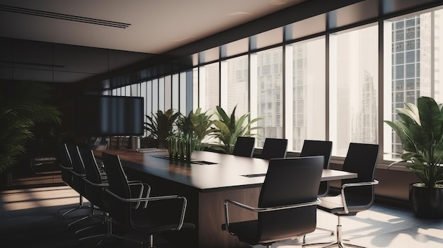 Modern Conference Room With Large Table and Chairs