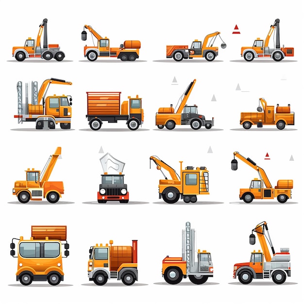 Photo modern construction vehicles icon set