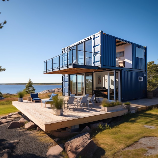 Modern containerhuis aan het meer