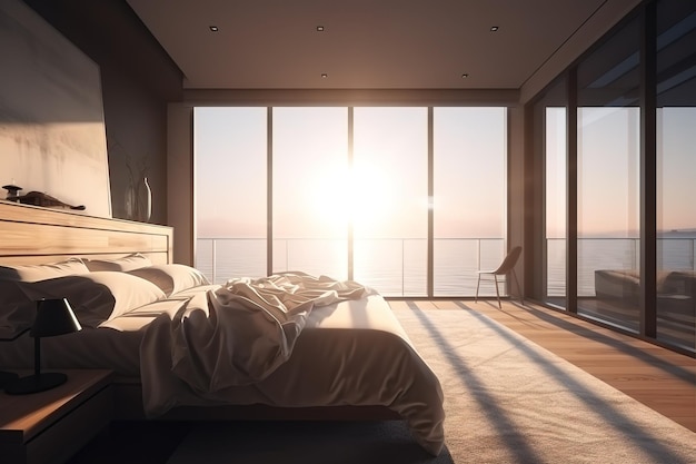 Modern contemporary loft bedroom Luxurious large bedroom Luxury double bedroom with golden furniture in royal interior Luxurious bedroom with gilt double bed and bedside tables Generative AI