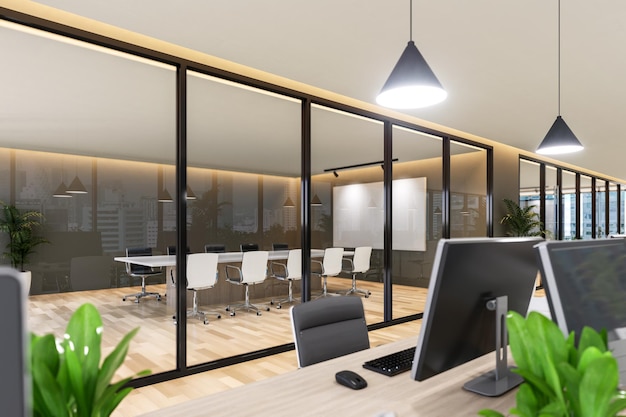 Modern contemporary meeting room interior 3d render