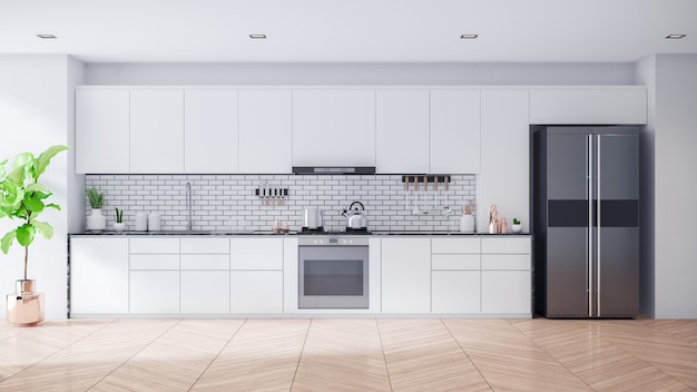 Современный Современный белый кухонный интерьер комнаты