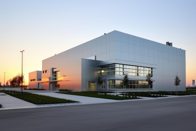 Photo modern corporate office building at sunset