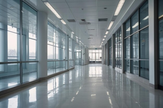 Photo modern corporate office hallway with windows