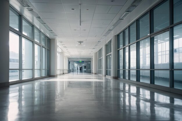 Photo modern corporate office hallway with windows