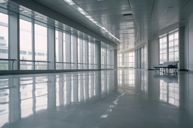 Photo modern corporate office hallway with windows