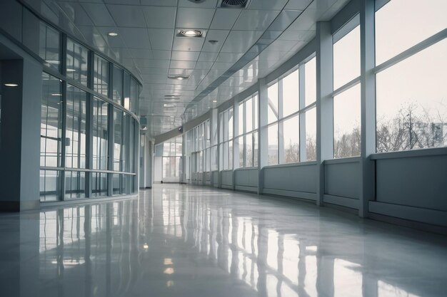 Photo modern corporate office hallway with windows