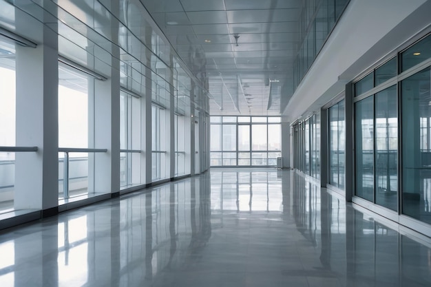 Photo modern corporate office hallway with windows